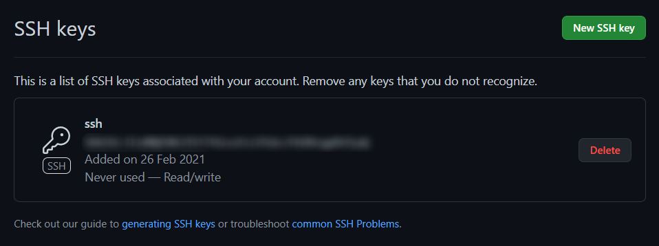 Github Screenshot - SSH Key