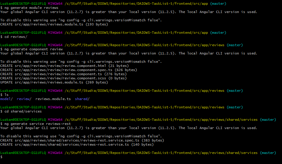 Task2 - Creating Reviews Module, Component, Service and DB Model